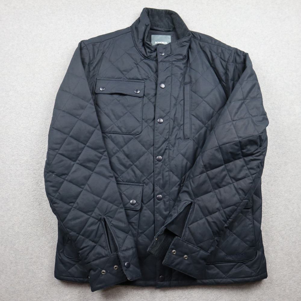 Bonobos Quilted Jacket Mens M Navy Blue Diamond Quilt Corduroy Collar Field Coat